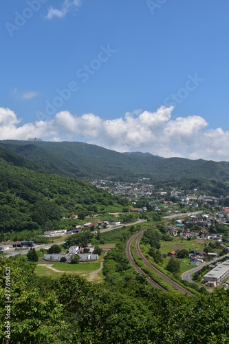 Landscape with mountain and town in Hokkaido  Japan