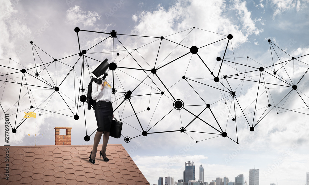 Concept of security and privacy protection with camera headed woman