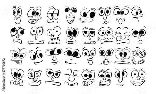 Cartoon faces expressions vector set
