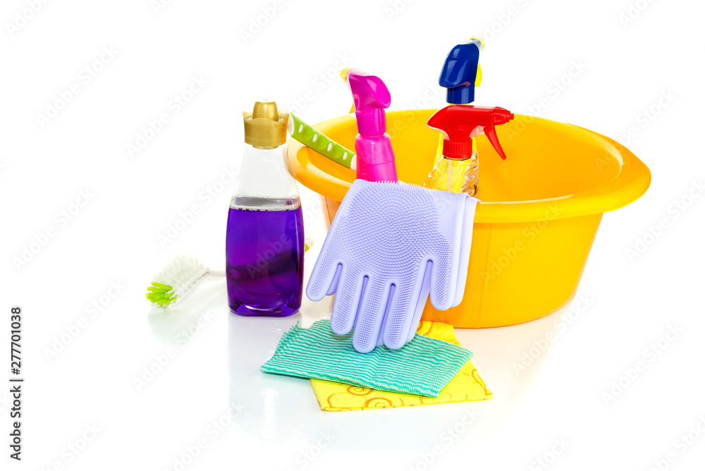 Detergents for home cleaning on a white background Detergents for home cleaning on a white background