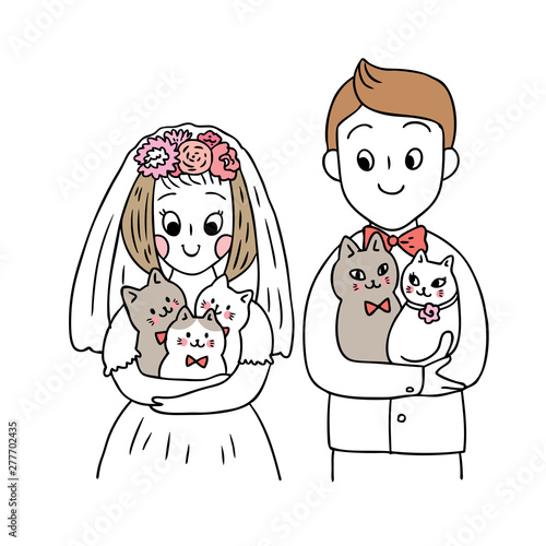 Cartoon cute wedding and cats vector.