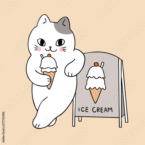 Cartoon cute cat and ice cream vector.
