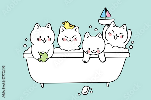 Cartoon cute cats bath vector.