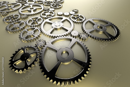 3D rendering of industry and engineering concept representation through a set of cogwheels