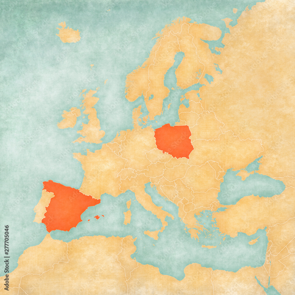 Map of Europe - Spain and Poland Map of Europe - Spain and Poland