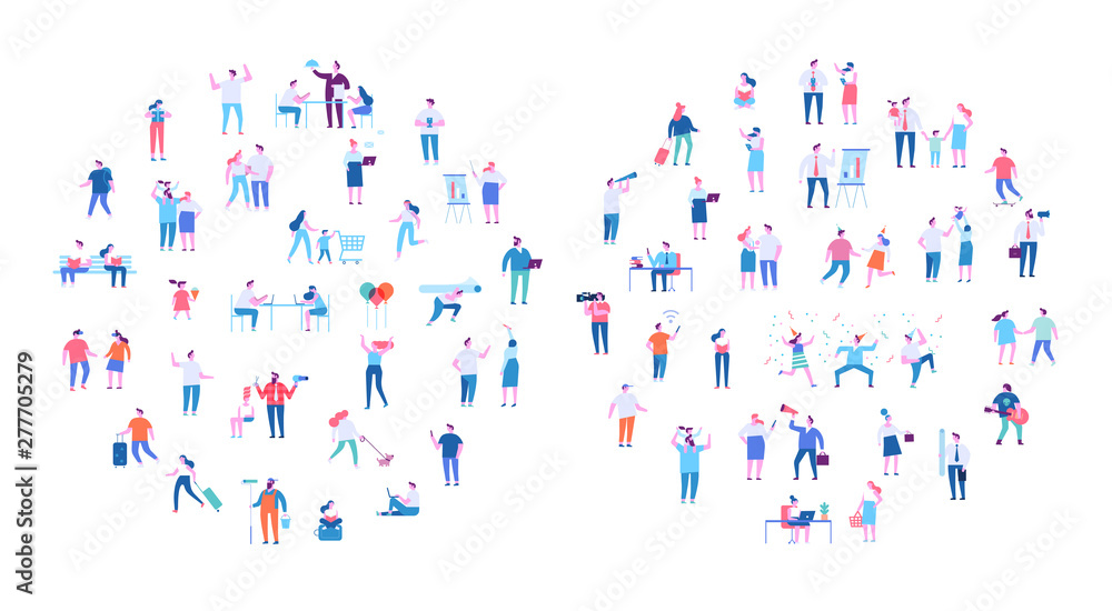 Men and women vector set. Crowd. Different people. Flat vector characters isolated on white background. Men and women vector set. Crowd. Different people. Flat vector characters isolated on white background.