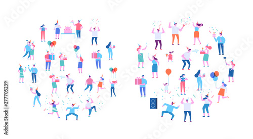 Birthday party, celebration, event. Friendship. People vector set. Couples. Male and female flat characters isolated on white background. 