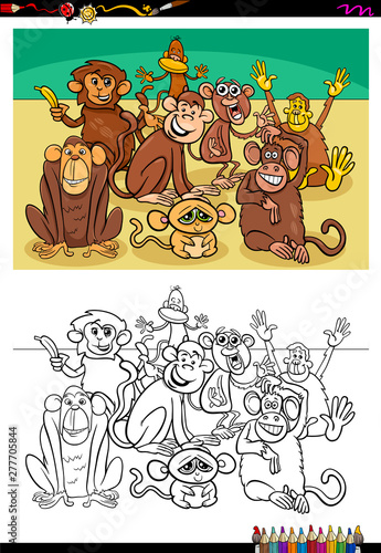 Fototapeta Naklejka Na Ścianę i Meble -  monkeys animal characters group color book