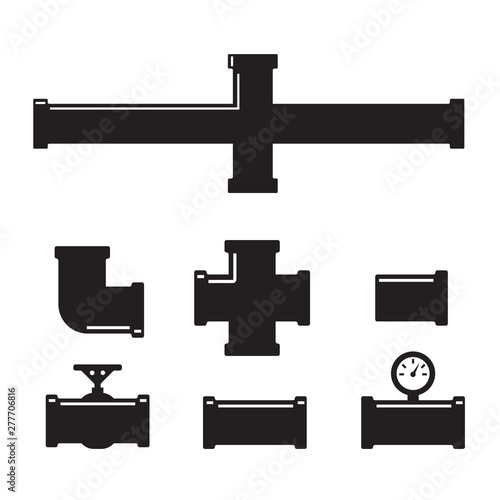 Fotografi Set of metallic copper sewer pipes. Copper pipes vector set