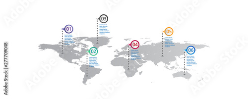 mapa świata infografika szablon z opcjami ikon. plansza świata. biznesowa infografika do prezentacji, układu, banera, wykresu, wykresu informacyjnego.