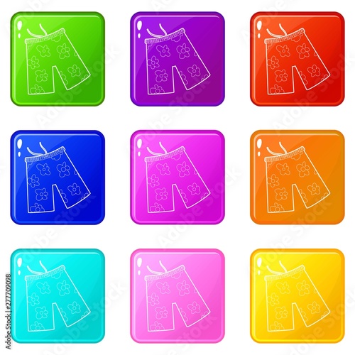 Shorts for swimming icons set 9 color collection isolated on white for any design