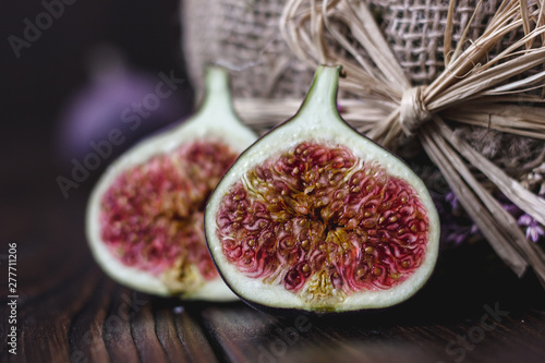Halves of fresh ripe fig fr...