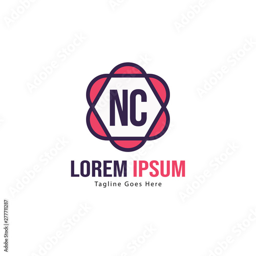 Initial NC logo template with modern frame. Minimalist NC letter logo vector illustration