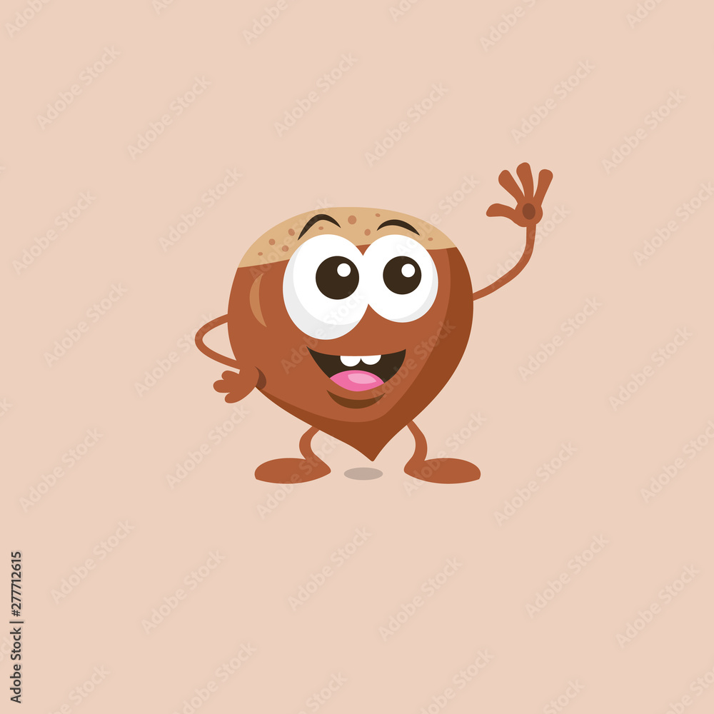 Illustration of cute happy hazelnut mascot greeting someone with big smile isolated on light background. Flat design style for your mascot branding. Illustration of cute happy hazelnut mascot greeting someone with big smile isolated on light background. Flat design style for your mascot branding.
