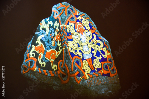 Принти на полотні Stone petroglyph of the Viking archaeological site at Jelling, Denmark