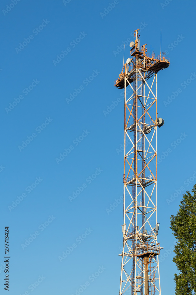 Gsm transmitter. Gsm tower, mobile and internet tower. Telecommunication sation.  Wifi internet signal tower. 