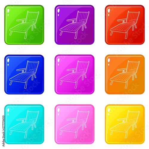 Beach chaise lounge icons set 9 color collection isolated on white for any design