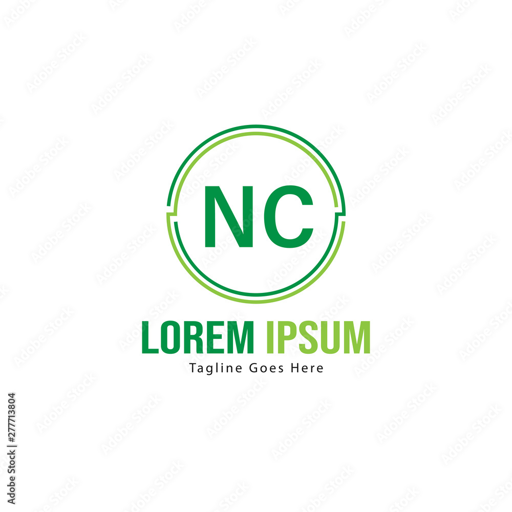 Initial NC logo template with modern frame. Minimalist NC letter logo vector illustration