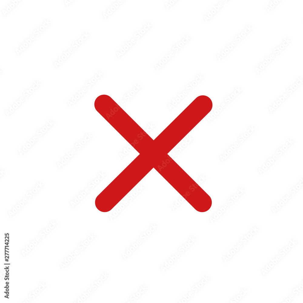 Vetor de Vector illustration in flat style. Red cross check mark for  indicate wrong choice. Symbol of incorrect or wrong choice. Vote and not  accept button. Isolated on white background do Stock