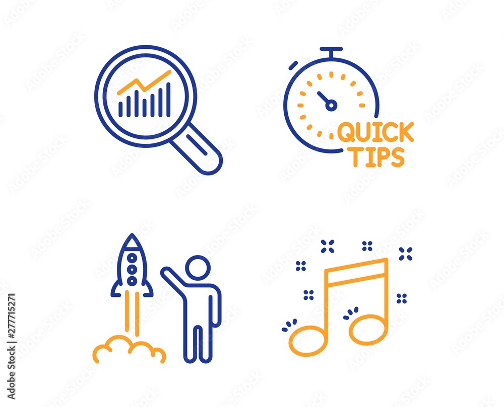 Launch project, Data analysis and Quick tips icons simple set. Musical note sign. Business innovation, Magnifying glass, Helpful tricks. Music. Business set. Linear launch project icon. Vector Launch project, Data analysis and Quick tips icons simple set. Musical note sign. Business innovation, Magnifying glass, Helpful tricks. Music. Business set. Linear launch project icon. Vector