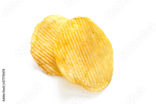 Ribbed potato chips collection isolated on white background. Potato chips, unhealthy eatting.