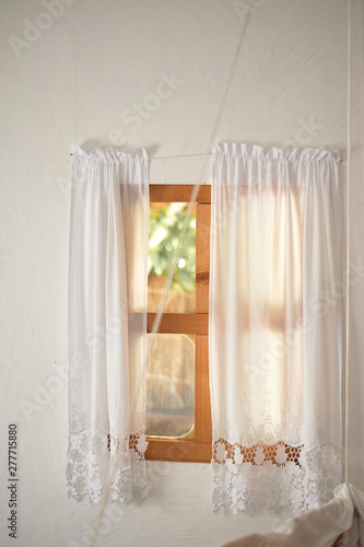 Wallpaper Mural A window in a whitewashed hut with a wooden frame, a Lacy linen starched curtain. The interior of the house. Ukraine, the Cossacks Torontodigital.ca