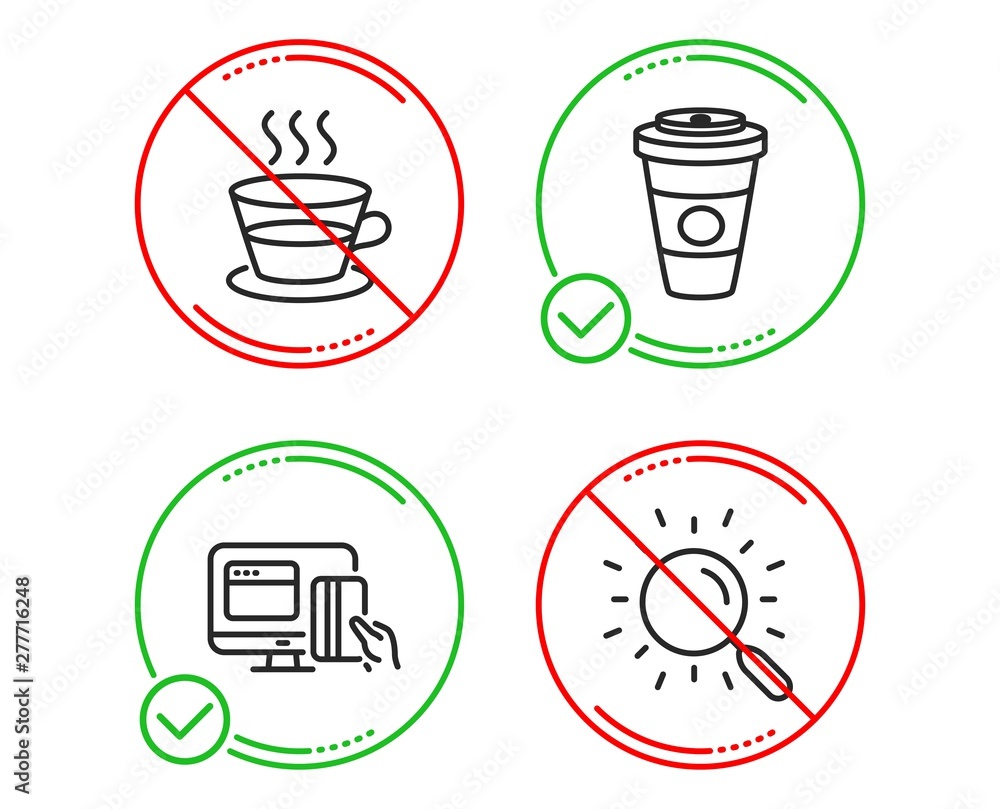Do or Stop. Online payment, Takeaway coffee and Coffee cup icons simple set. Search sign. Money, Hot latte drink, Tea mug. Find document. Business set. Line online payment do icon. Prohibited ban stop Do or Stop. Online payment, Takeaway coffee and Coffee cup icons simple set. Search sign. Money, Hot latte drink, Tea mug. Find document. Business set. Line online payment do icon. Prohibited ban stop