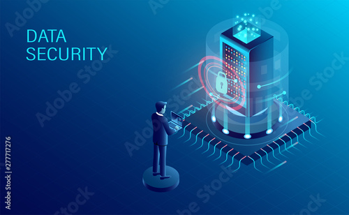 data security concept. data processing protecting. digital information. flat isometric vector illustration