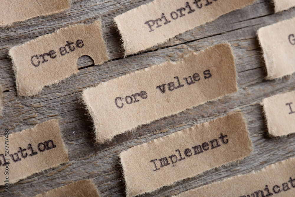 CORE VALUE word on a piece of paper close up, business creative ...