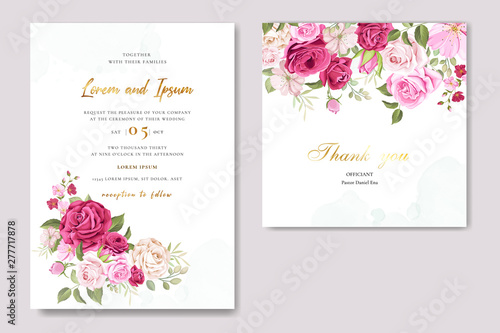 elegant wedding card invitation with floral and leaves template