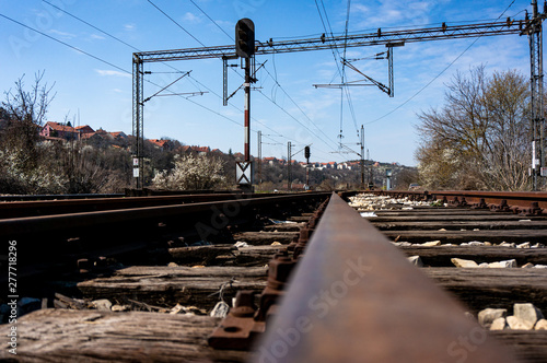 Train rails and train station