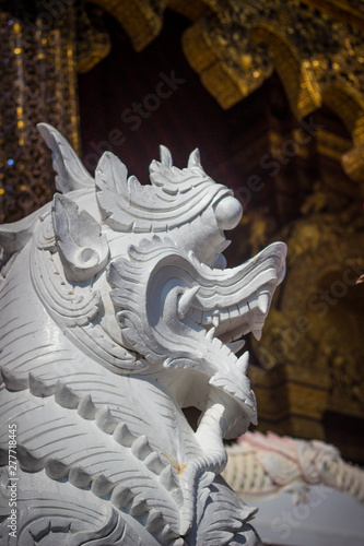 Art in the temple Thailand. Statue of Lion