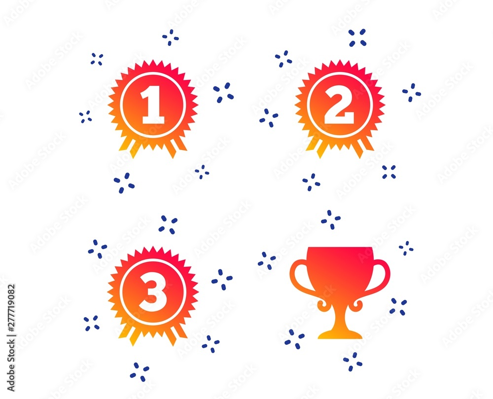 First, second and third place icons. Award medals sign symbols. Prize ...