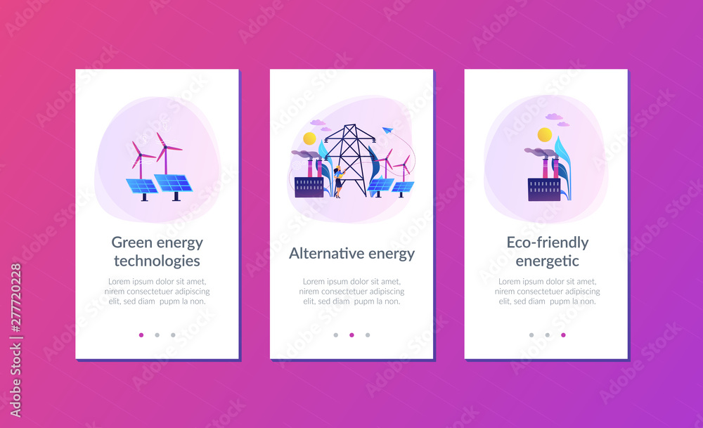Engineer choosing power station with solar panels and wind turbines. Alternative energy, green energy technologies, eco-friendly energetics concept. Mobile UI UX GUI template, app interface wireframe Engineer choosing power station with solar panels and wind turbines. Alternative energy, green energy technologies, eco-friendly energetics concept. Mobile UI UX GUI template, app interface wireframe
