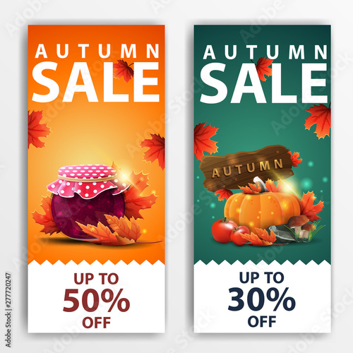 Autumn sale, two vertical discount banners for your business
