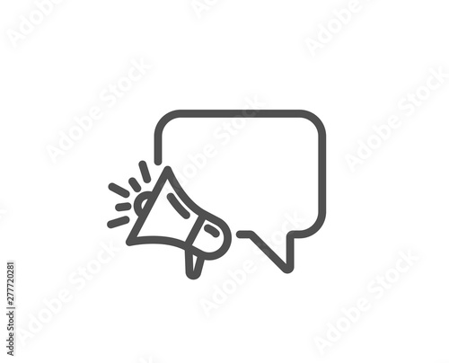 Megaphone line icon. Advertisement device symbol. Brand ambassador speech bubble sign. Quality design element. Linear style megaphone icon. Editable stroke. Vector