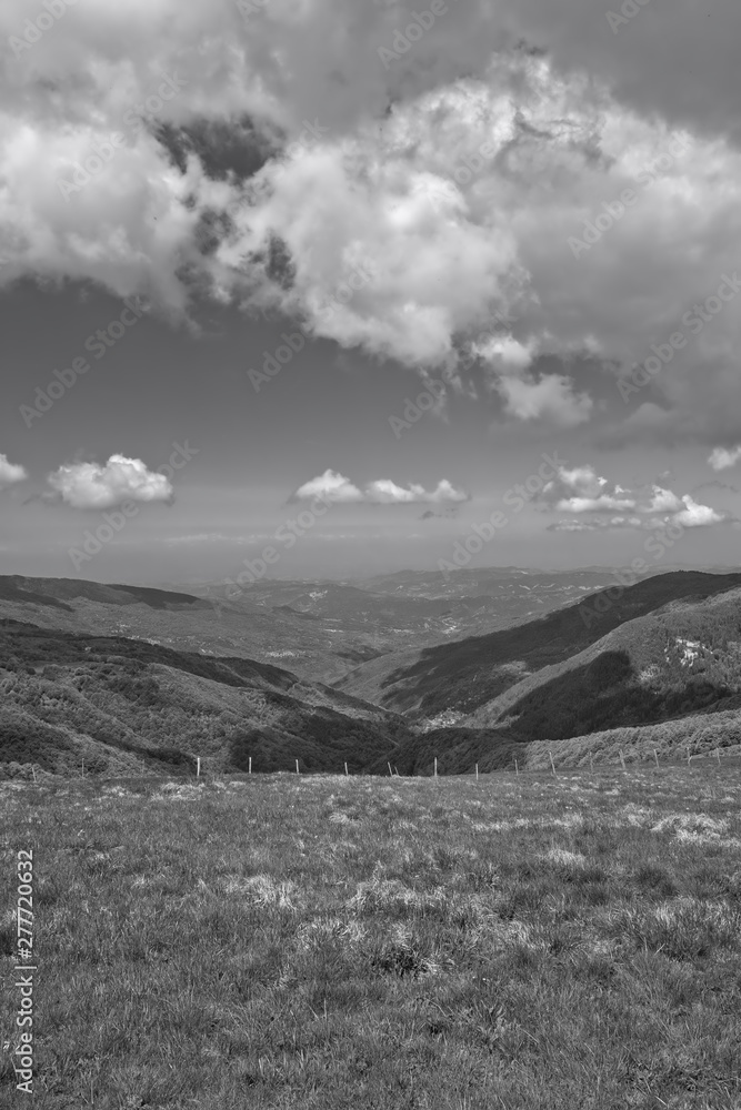 Panorama from Monte Chiappo peak. Black and white photo Panorama from Monte Chiappo peak. Black and white photo