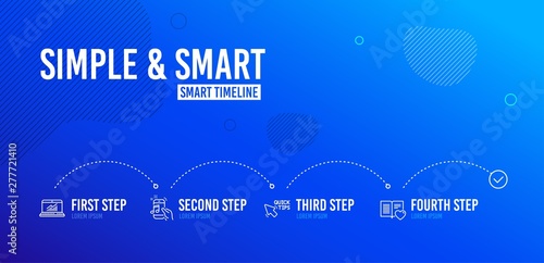 Infographic timeline. Online statistics, Quick tips and Music phone icons simple set. Love book sign. Computer data, Helpful tricks, Radio sound. Customer feedback. Education set. Vector