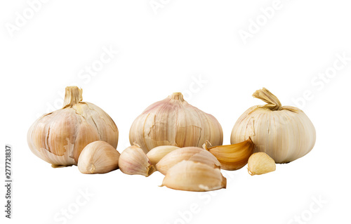 Garlic heads are ingredients for food ingredients. On a white background - images
