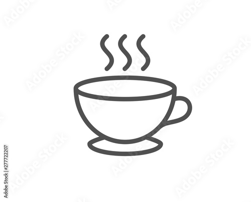 Coffee cup line icon. Hot cappuccino sign. Tea drink mug symbol. Quality design element. Linear style coffee cup icon. Editable stroke. Vector