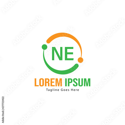 Initial NE logo template with modern frame. Minimalist NE letter logo vector illustration