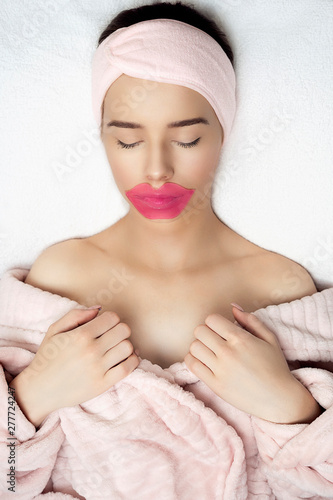 Woman with mask on her lips