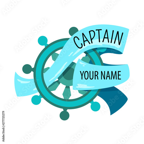 Illustration with ship steering and place for kid name. Cute lettering design, baby background element for clothes, room birthday decor, t-shirt print, kids wear fashion, baby shower invitation card