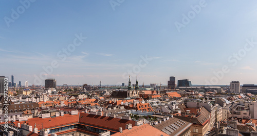 Aerial view of Vienna from the north tower of St. Stephen's Cathedral, the landmark of Vienna, Austria. © NG-Spacetime