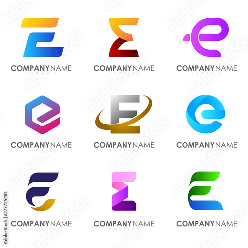 Set of modern alphabet logo design letter E.