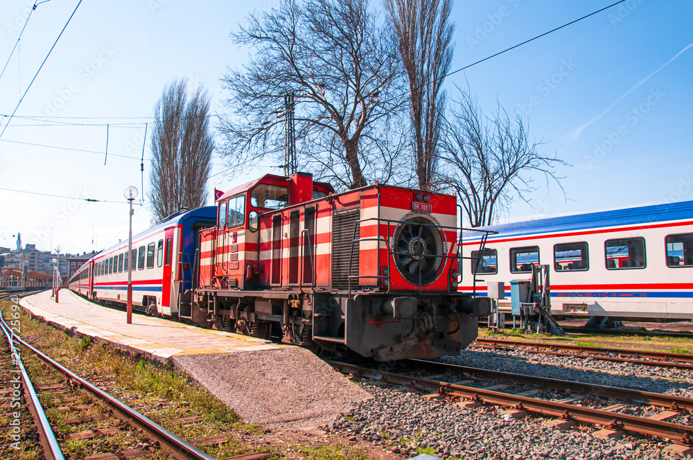 Naklejka premium A passenger train at the station.