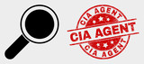 Vector magnifier tool icon and CIA Agent seal stamp. Red rounded grunge seal stamp with CIA Agent caption. Vector combination for magnifier tool in flat style. Black isolated magnifier tool icon.