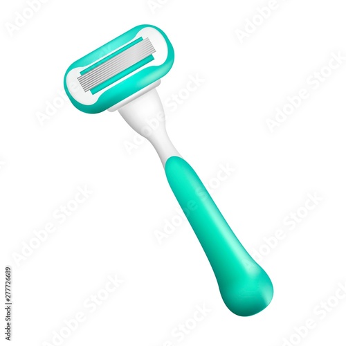 Razor vector realistic sharp blade sharp shaver. Woman daily razor-blade bathroom accessory isolated on white background