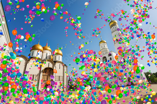 Tableau sur toile Annunciation Cathedral Moscow Kremlin air balloons fly