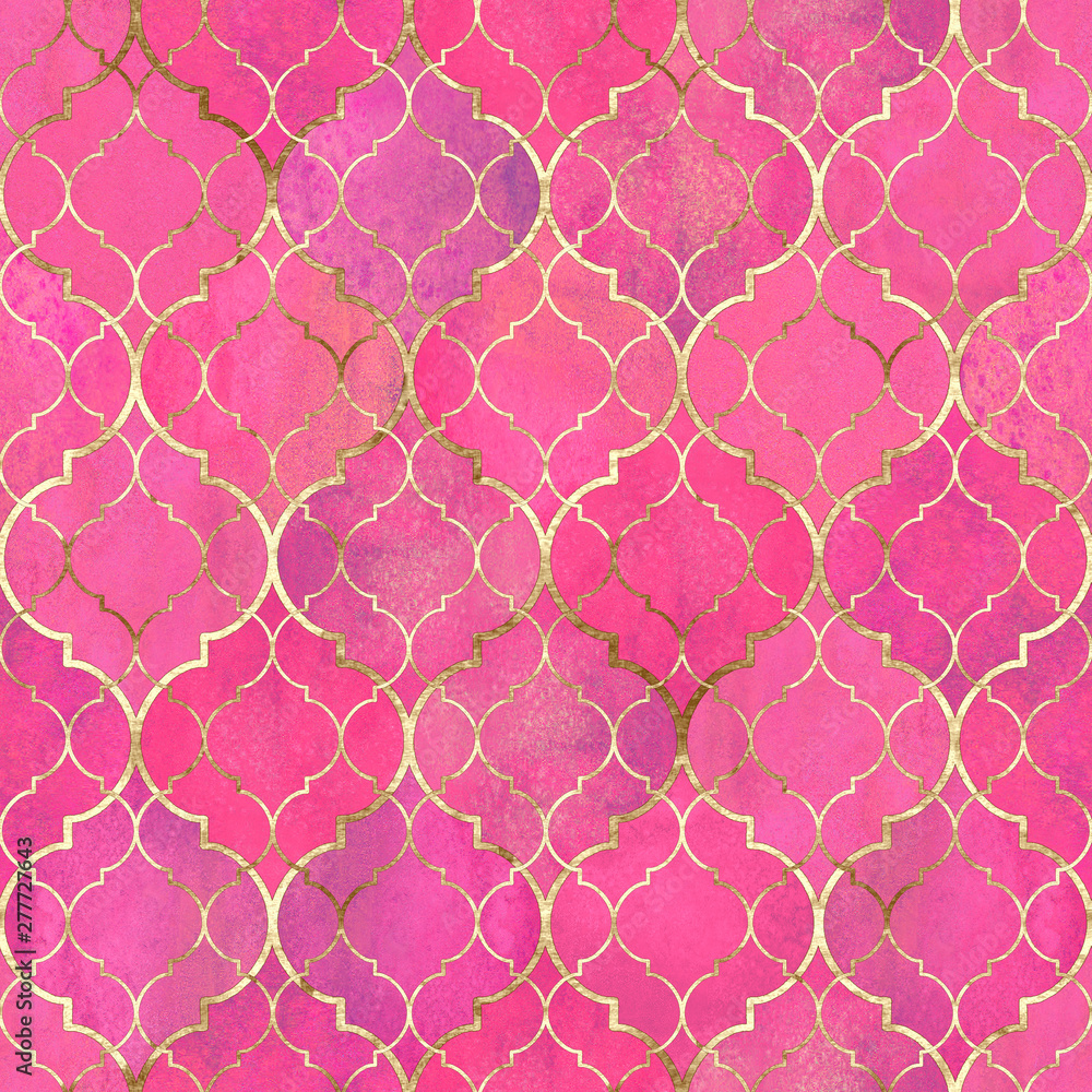 Fototapeta premium Watercolor abstract geometric seamless pattern. Arab tiles. Kaleidoscope effect. Watercolor mosaic